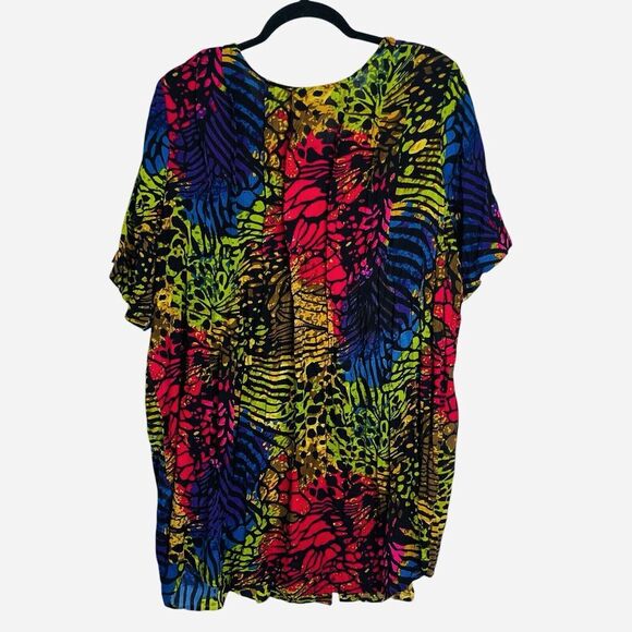 Roaman’s Tunic Top Sz 24 W Button Front Crinkled Rayon Crepe Mixed Animal Print - Picture 3 of 10